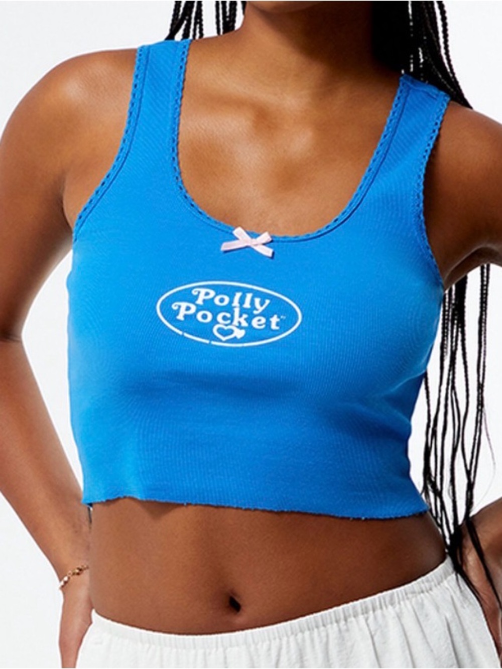 Polly Pocket Blue Ribbed Tank Top - Women's Cropped Tank